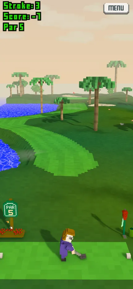 Gameplay: a lakeside hole with water beside the fairway